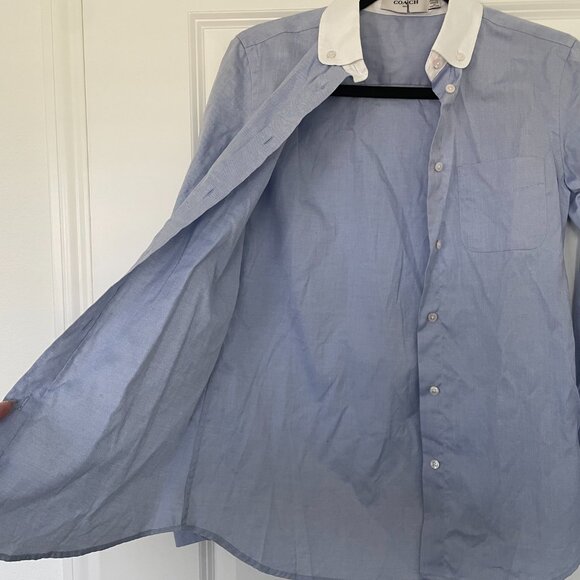 Coach 1941 Blue Button-Up Cotton Shirt – White Collar, Tailored Women’s Size 0 - Picture 6 of 8